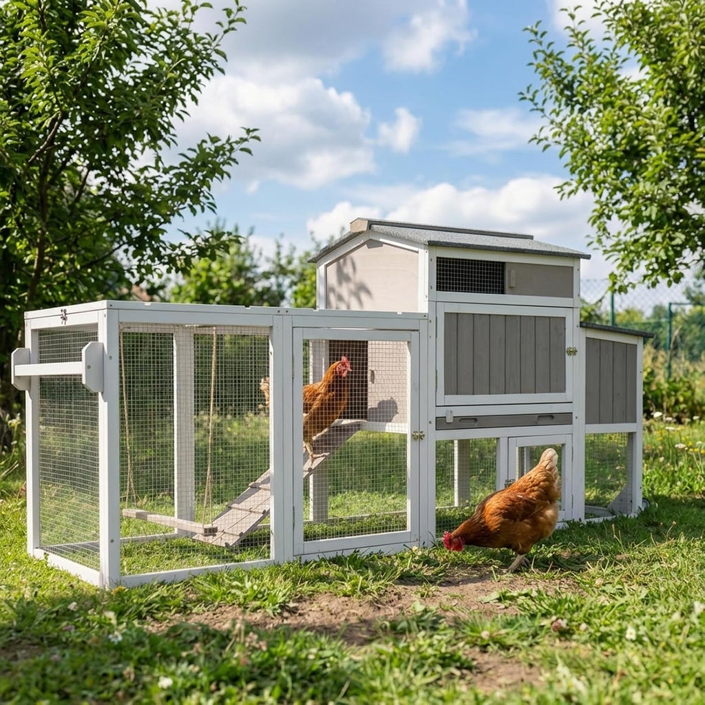 Chicken Coop with Wheels, Weatherproof Large Hen House Mobile Chicken Tractor with Nesting Box, Roosting Bars