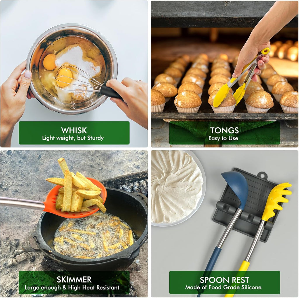 446°F Heat Resistant Silicone Kitchen Utensils, Cooking Utensil Set, Spatula Set, BPA Free, Kitchen Gadgets, Utensils