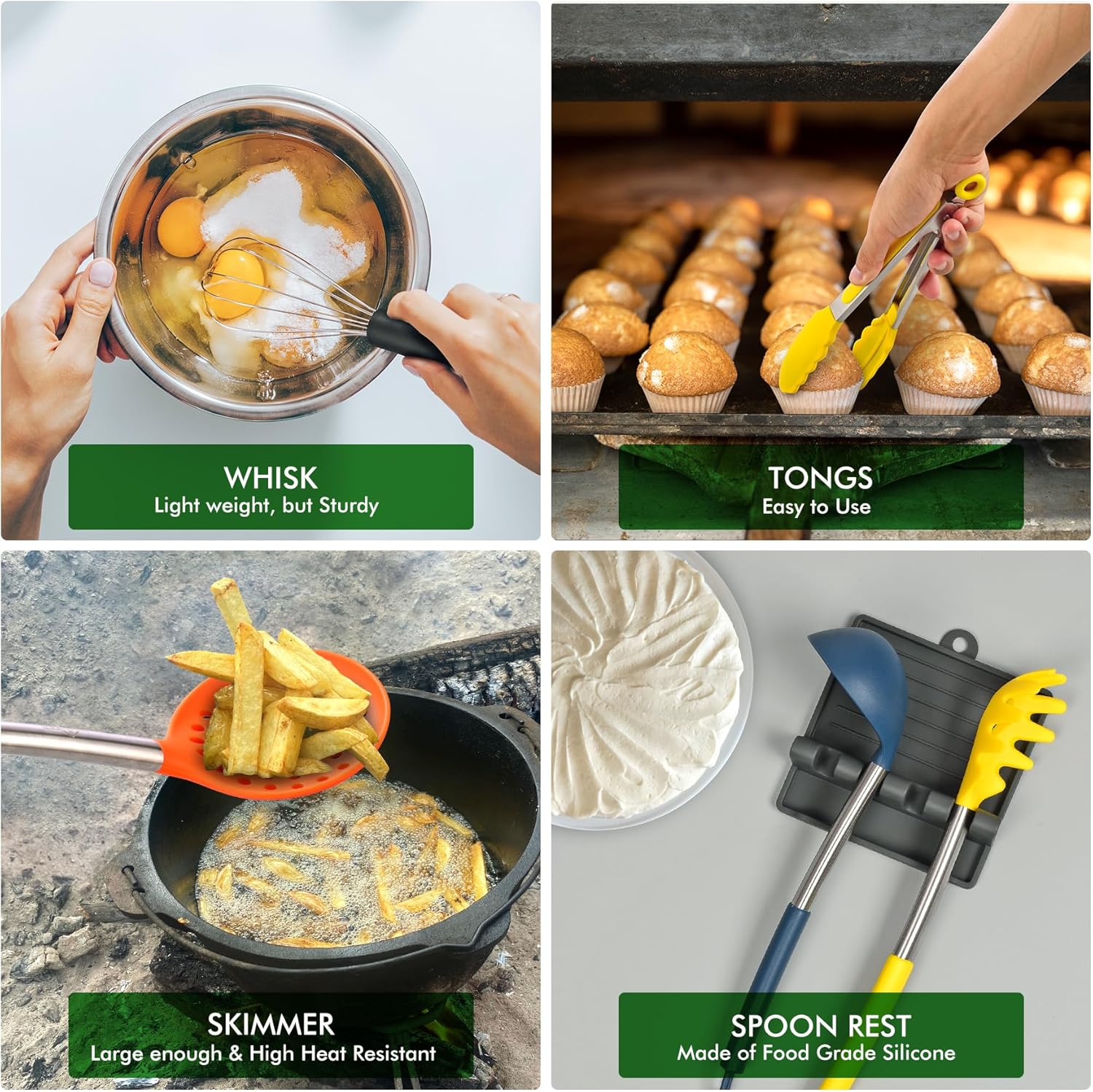 446°F Heat Resistant Silicone Kitchen Utensils, Cooking Utensil Set, Spatula Set, BPA Free, Kitchen Gadgets, Utensils