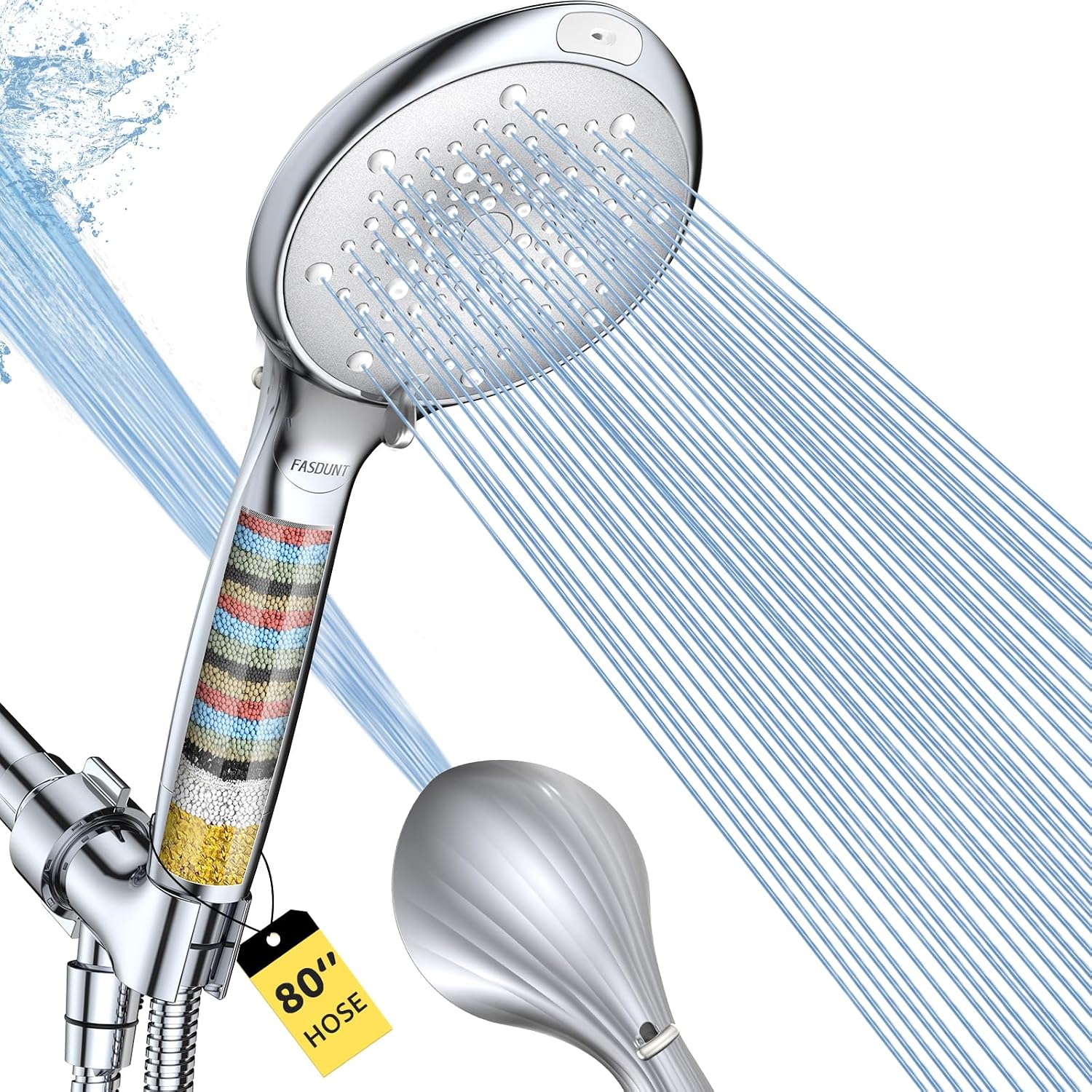 Filtered Shower Head with Handheld, High Pressure 8 Sprays, Chrome | 80" Long Stainless Hose, Built-in Power Wash