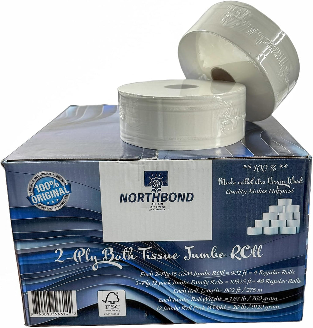 A++ Premium 2-Ply Jumbo Bath Tissue, Soft, Strong, & Smooth - 12 Commercial Rolls (48 Regular Rolls Equivalent), 902