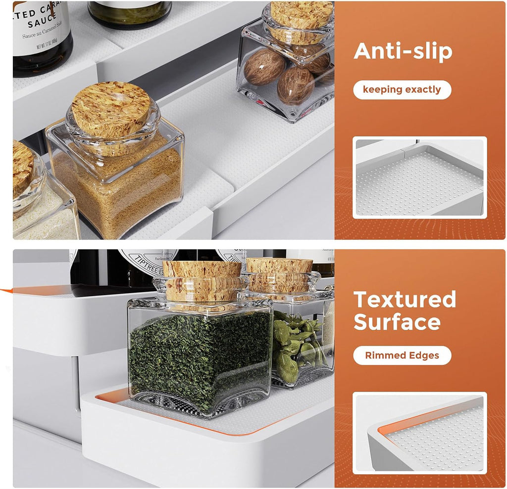 Expandable Spice Rack Organizer for Cabinet - 3 Tier Adjustable Cabinet Spice Organizer Easy Visibility - Spice