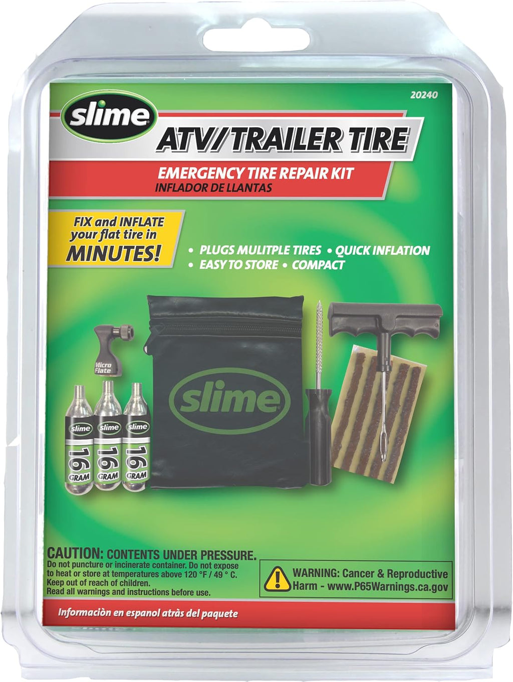 20240 Tire Repair and Inflation Kit, Tubeless Tires, Trailer & ATV Emergency Puncture Repair, Quick and Easy