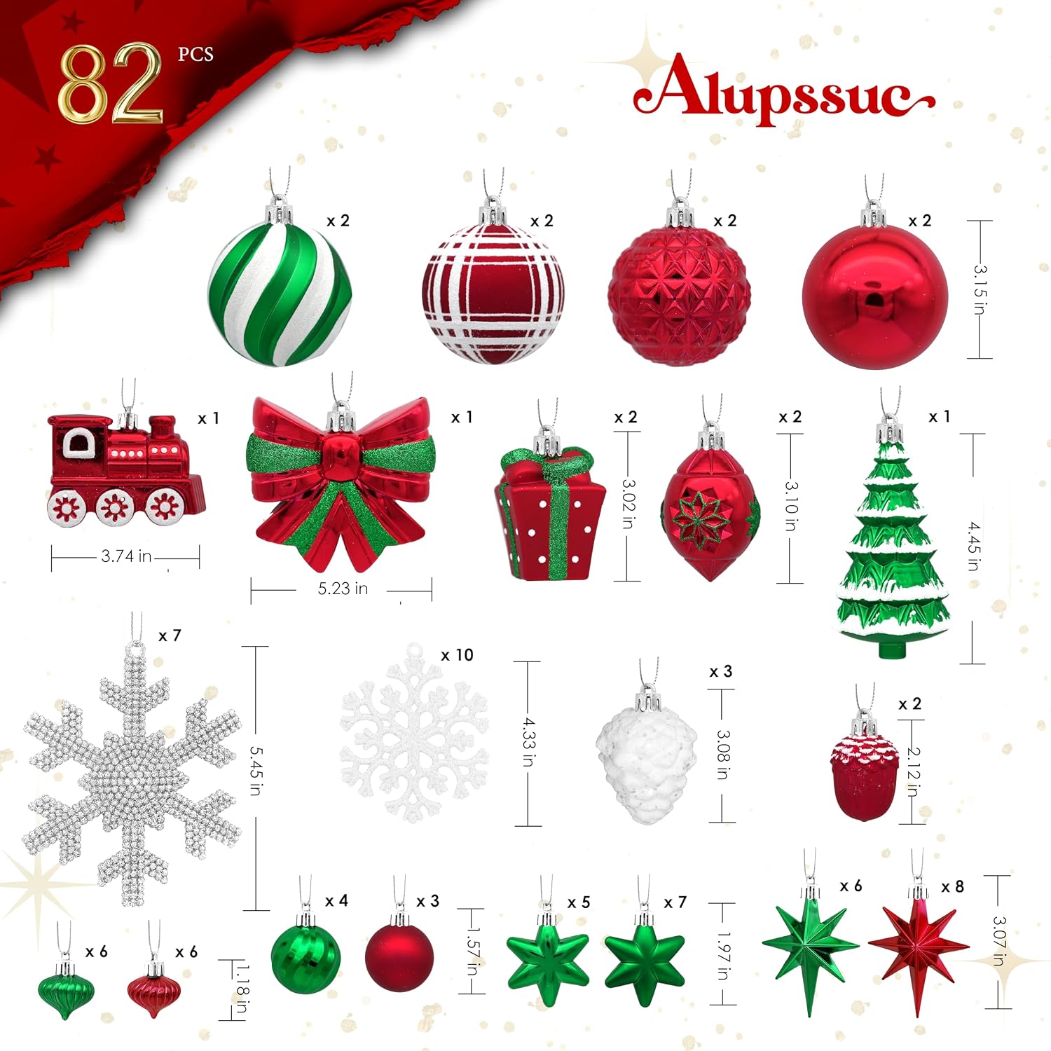 82pcs Classic Christmas Balls Ornaments Set, Red, White and Green | Delightful Gift Set, Shatterproof Plastic