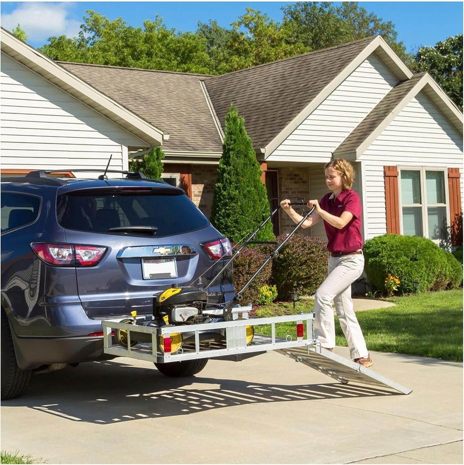 Outdoor Deluxe Cargo Carrier with Folding Loading Ramp, 500 lb Cap