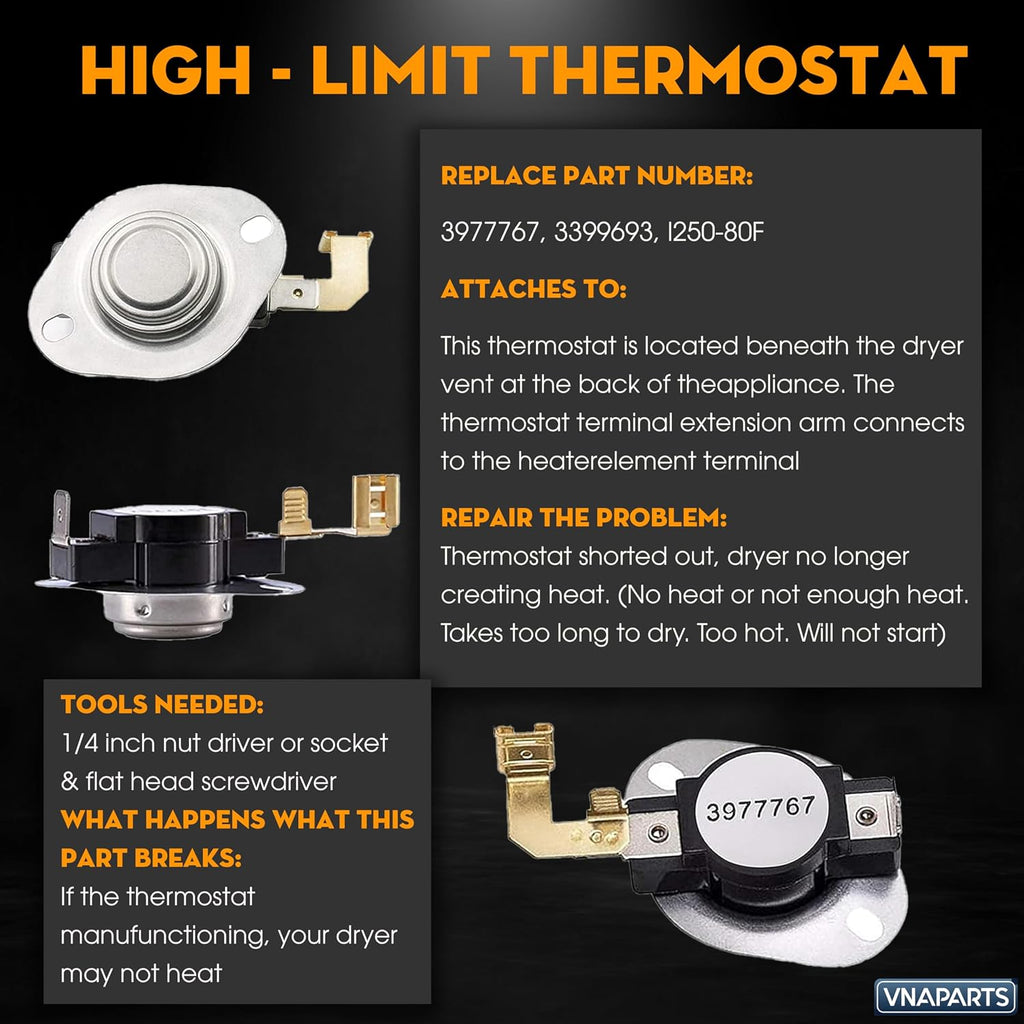 DryerThermostat & Thermal Fuse For Whirlpool LER3624EQ0 LER4634JT0