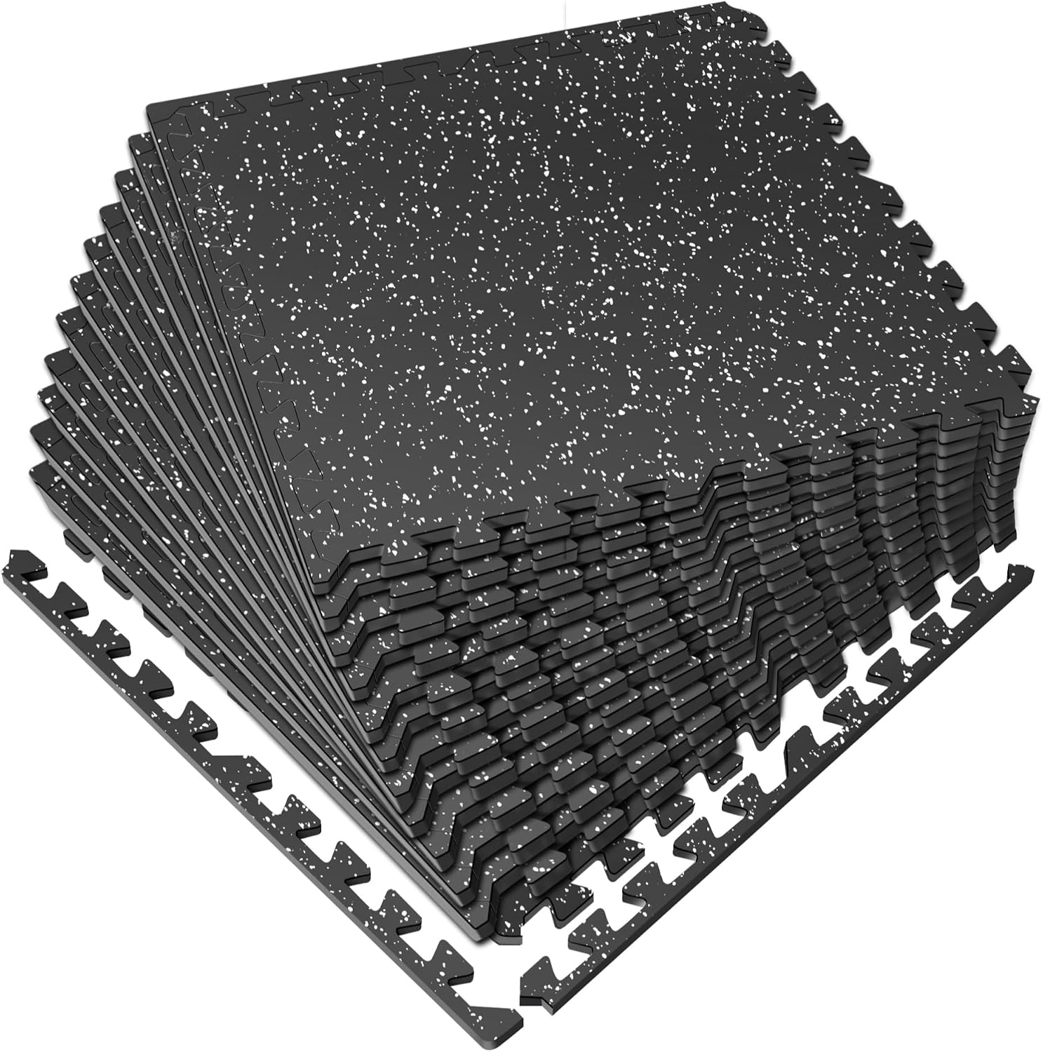 0.56in Thick 48 Sq Ft Gym Flooring for Home Gym, 12 Tiles Workout Exercise Equipment Mats, Rubber Top with EVA Foam