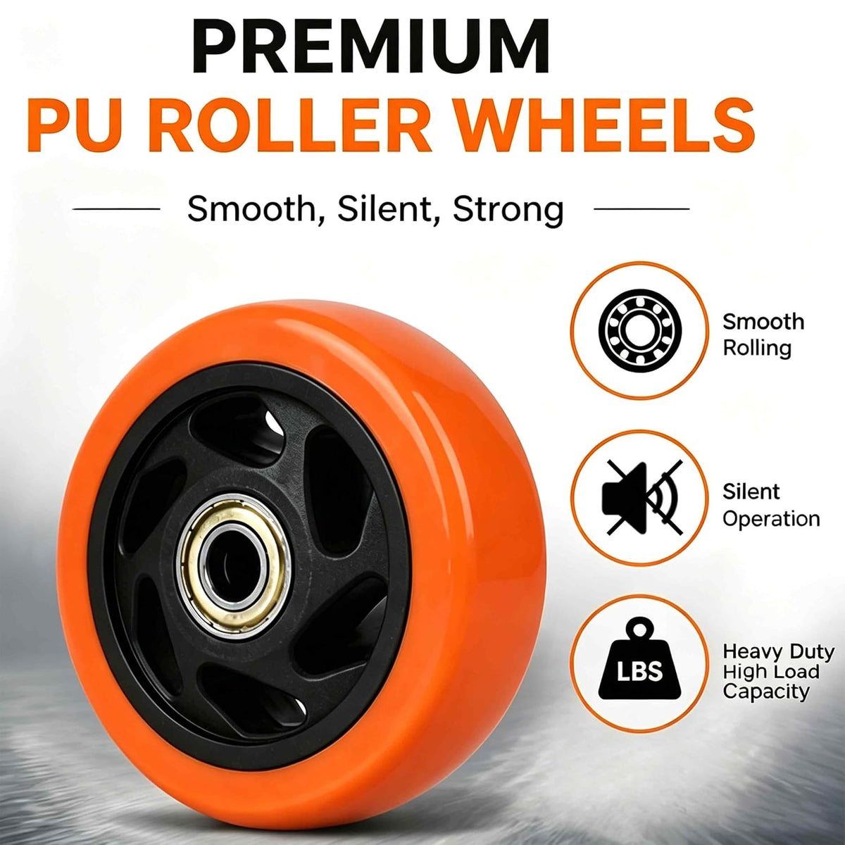 4" Caster Replacement Wheels Heavy Duty Polyurethane 4 Pack Orange