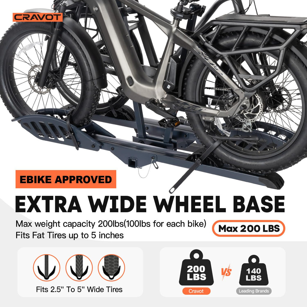 CyberRack E2 Hitch 2 E-Bike Rack with Ramp,200 lbs Capacity