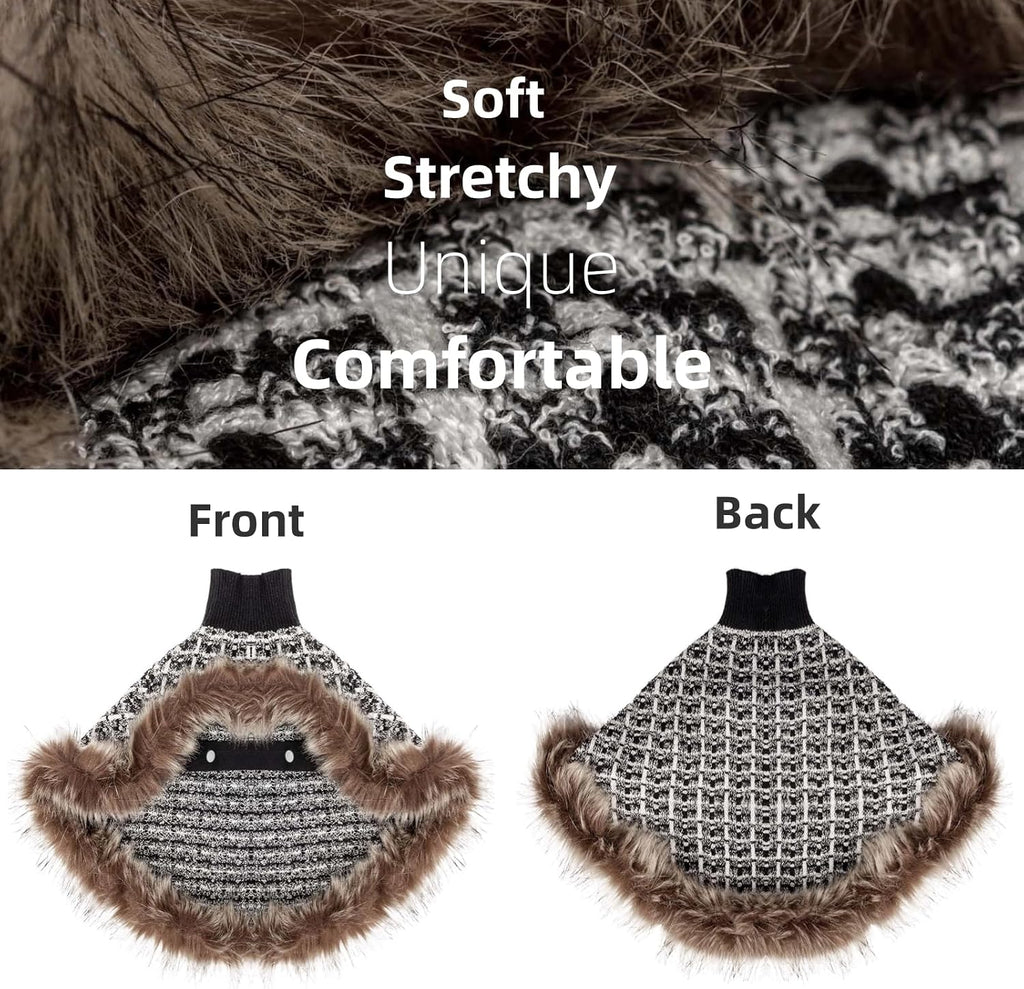 Dog Sweater Cloak, Pearl Cotton Bouclé Yarn Puppy Sweater, Cold Weather Coat Knitwear for Small Dogs, Classic
