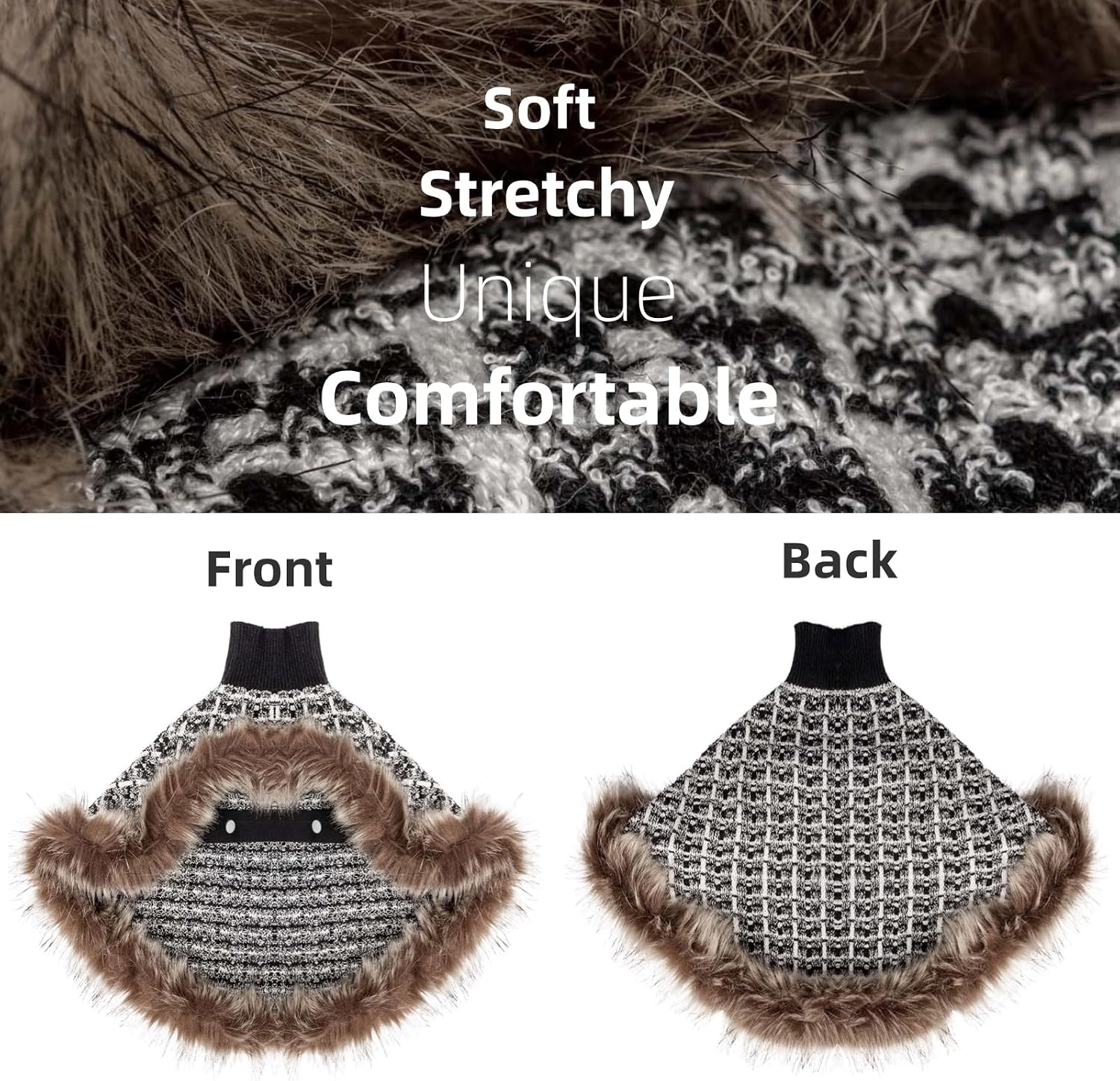 Dog Sweater Cloak, Pearl Cotton Bouclé Yarn Puppy Sweater, Cold Weather Coat Knitwear for Small Dogs, Classic