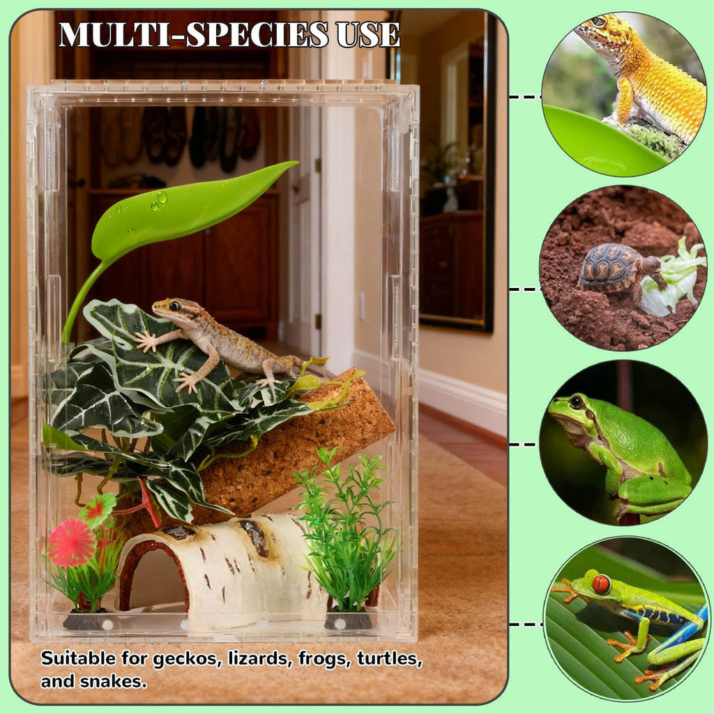 Crested Gecko Tank Accessories, Reptile Decor,Reptile Hanging Plants Vines with Coconut Shell Ladder Hideout Hermit