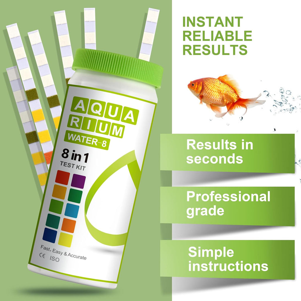 8-in-1 Aquarium Test Kit for Fish Tanks - Quick & Accurate Water Testing Strips for Aquariums & Ponds. Tests pH