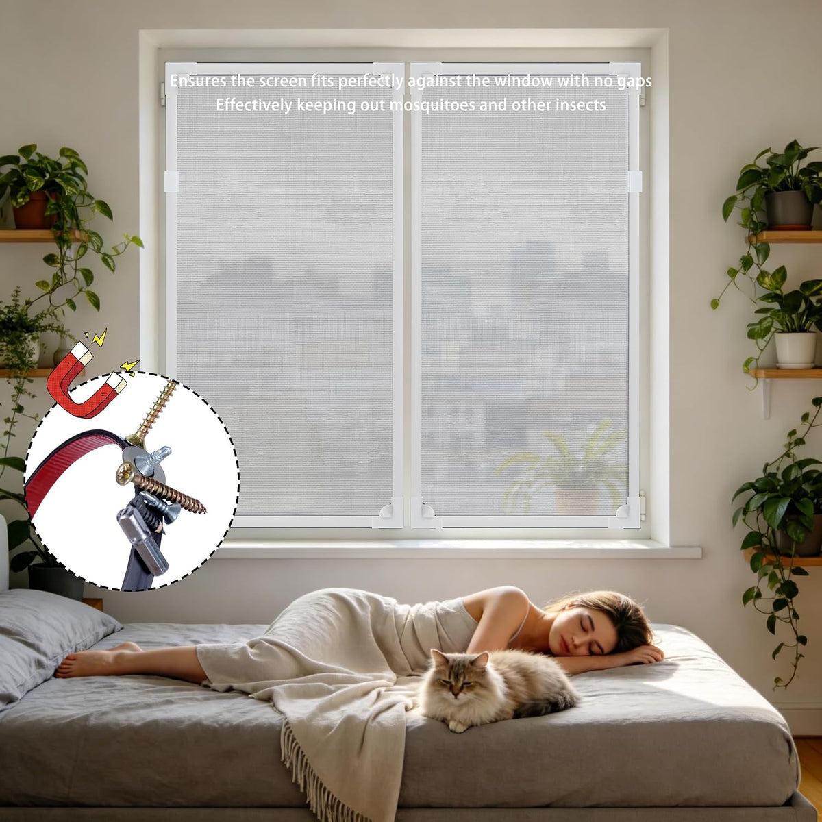 Magnetic Window Screen - DIY Adjustable Mesh, 55"x36", Bug-Proof & Airy