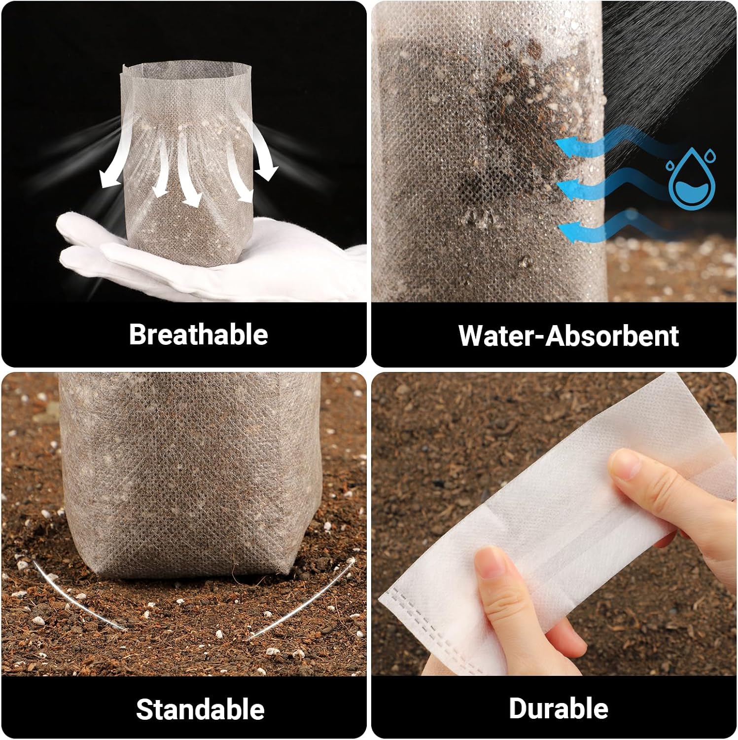 Fabric Plant Grow Bags - 200pcs Seed Starter Planting Bags Seedling Pots 5.5x6.3 inches, Nursery Pots for Plants