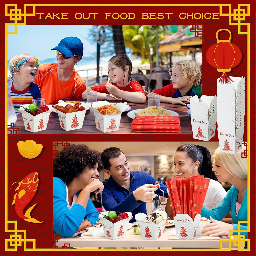 50 Set 16 oz Chinese Take out Boxes with Chopsticks Food Containers