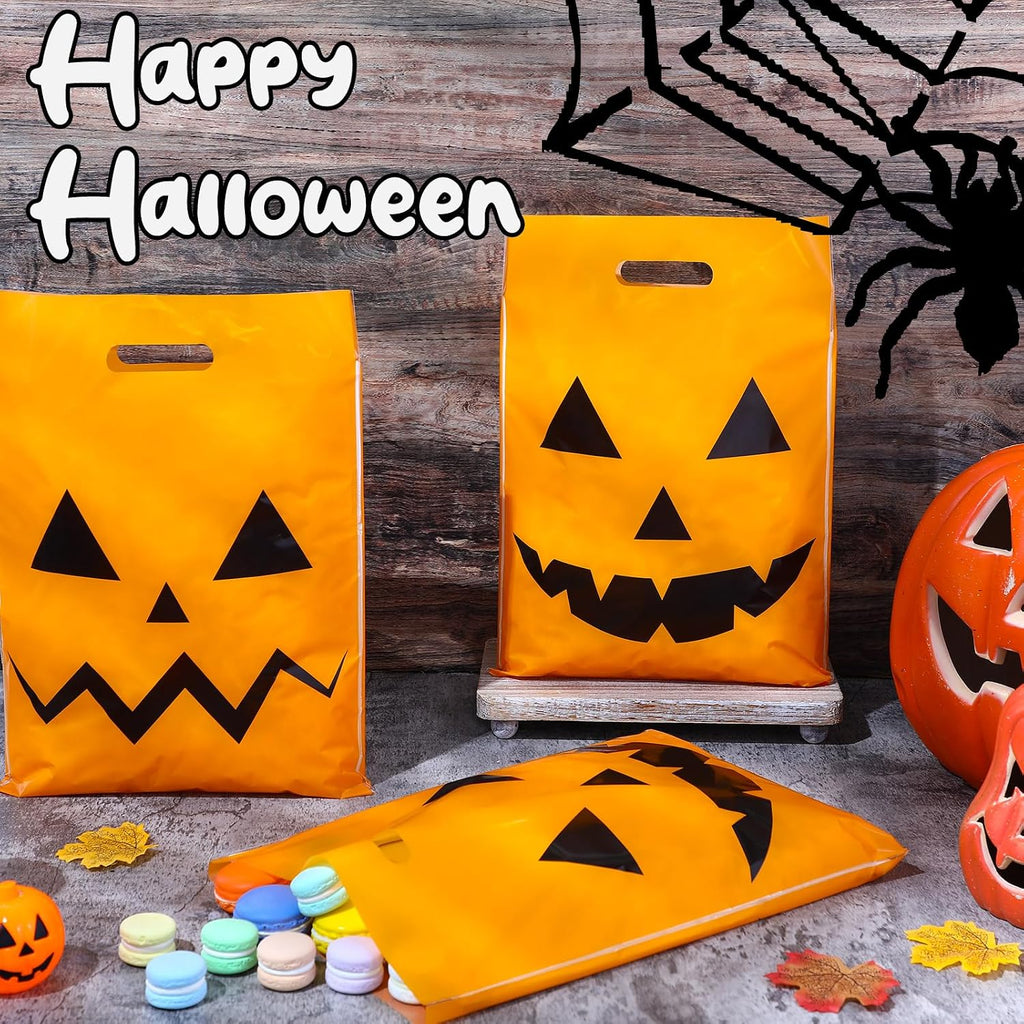 48 Pcs Large Plastic Halloween Pumpkin Gift Bags Bulk
