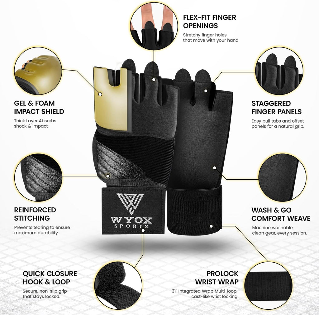 Neoprene Gel Boxing Hand Wraps Inner Gloves for Men & Women – 80cm/31in Quick Wrist Strap, Padded Knuckle Protection