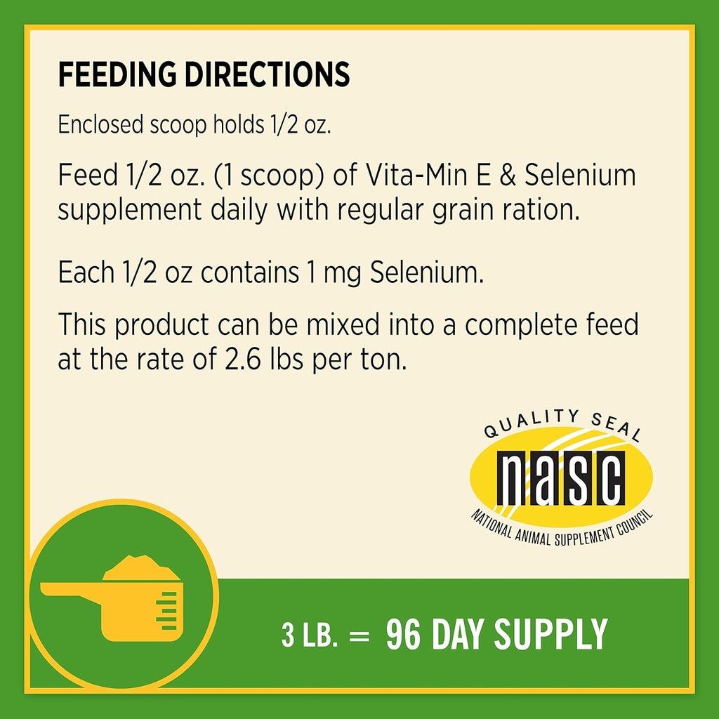 Vita-Min E & Selenium Antioxidant Supplement for Horses, Horse Vitamin E Supplement, Muscle Health and Peak