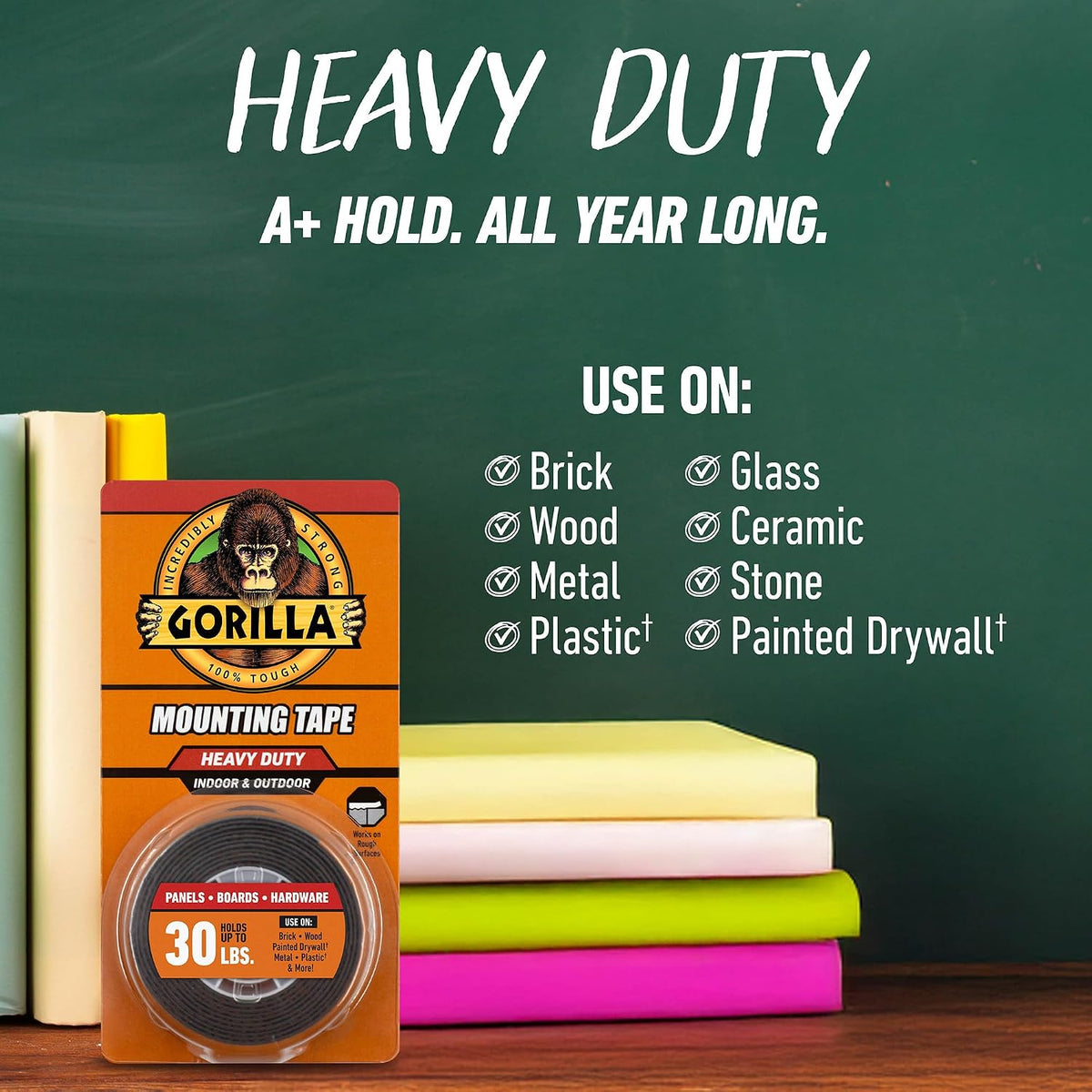Heavy Duty Double Sided Mounting Tape, 1" x 60", Black, 2-Pack