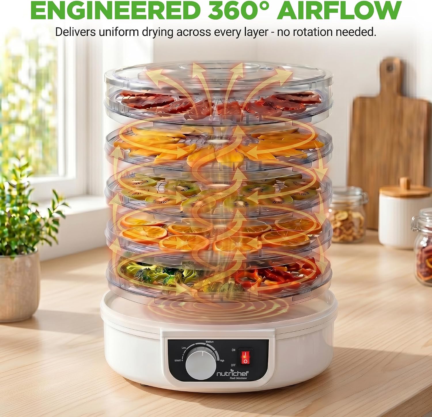 Electric Countertop Food Dehydrator - Multi-Tier High-Heat Circulation Professional Food Preserver, Fruit, Vegetable