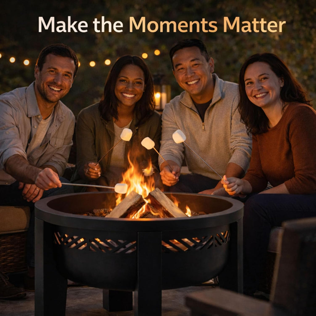 Fire Chief Wood Burning Fire Pit with Tabletop Lid, 26 Inch Outdoor Fire Pit Table for Patio, Deck and Backyard