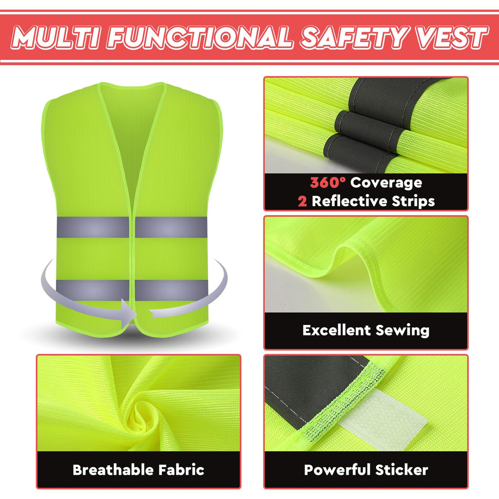 8 Pcs 16 Inch Traffic Wand Reflective Safety Vest Set, Neon Green