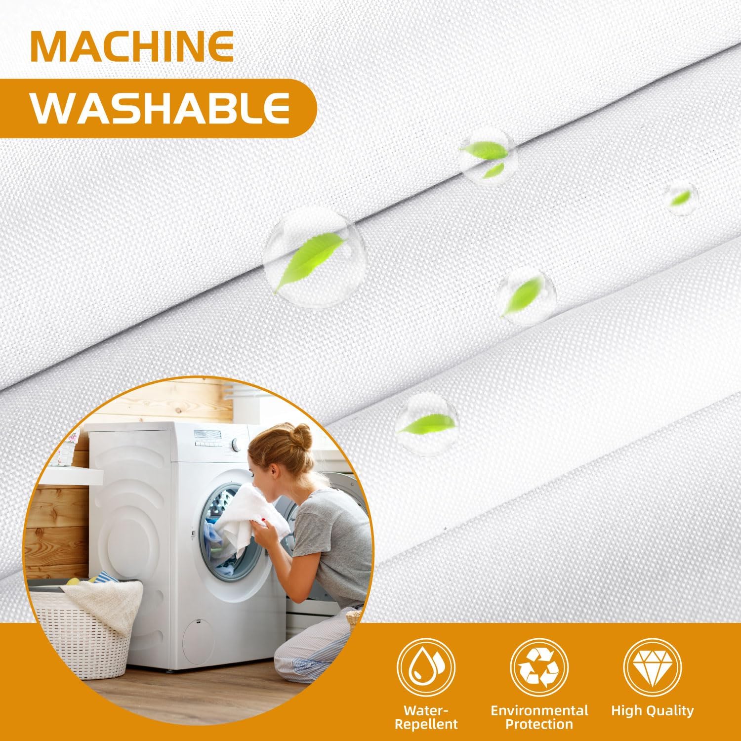 1 Pack Fabric Snap-in Shower Curtain Liner Replacement,Compatible with No Hook Shower Curtain with Snap in Liner