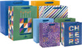 Solid Gift Bag Assortment (8 Bags: 4 Medium 9", 4 Large 13") Blue, Green, Orange, Cheers, Stripes