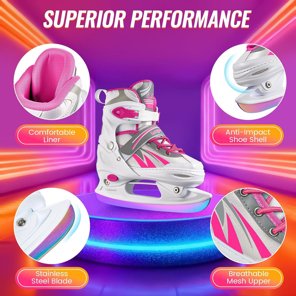 Adjustable Ice Skates for Kids Girls Boys, 4 Size Adjustable Beginner Ice Hockey Skates for Youths Teen, Warm Ice