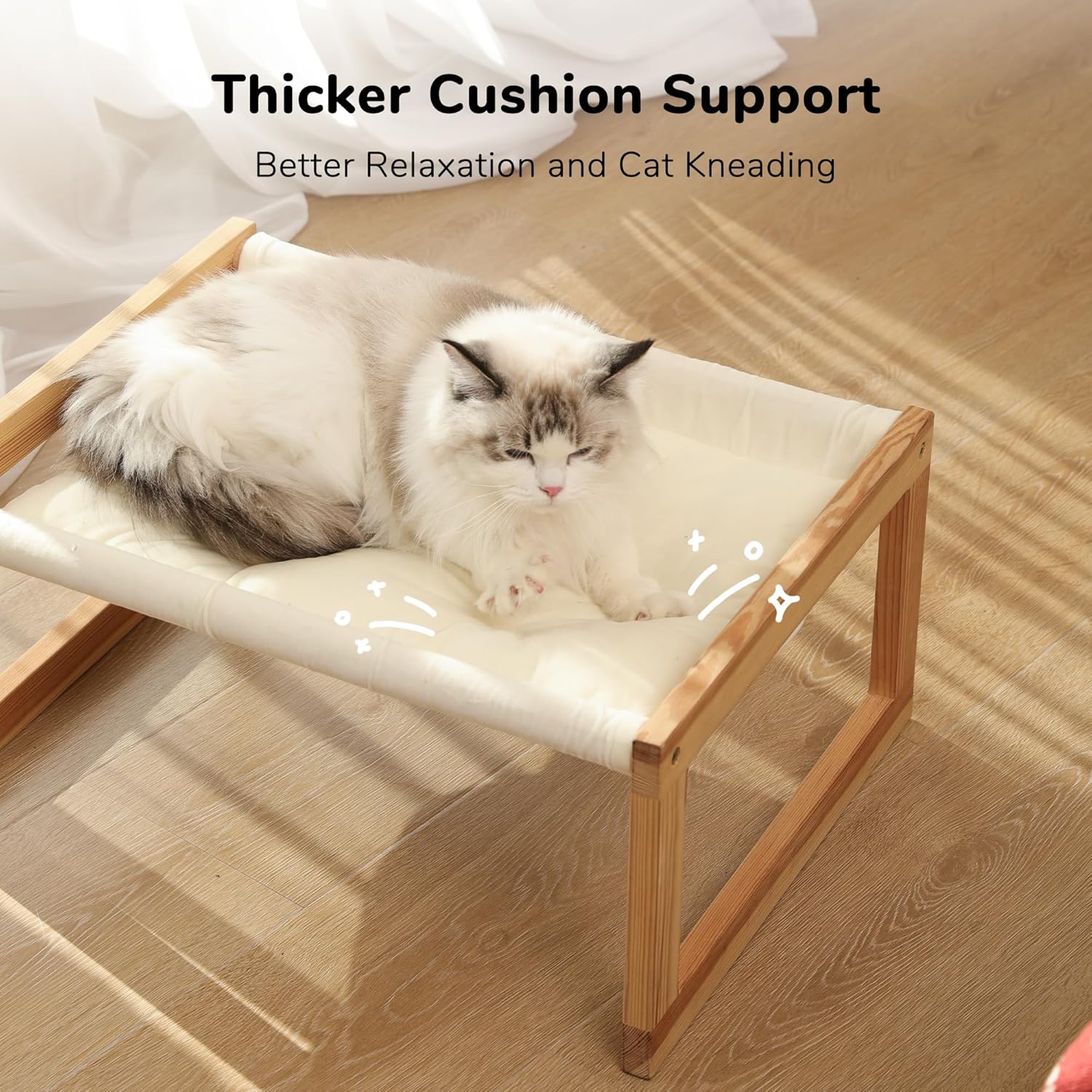 Cat Bed Hammock, Cozy Velvet Cat Couch for Indoor Cats, Raised Wooden Cats Perch, 21 Inch Pet Sofa, Outdoor Dog Beds
