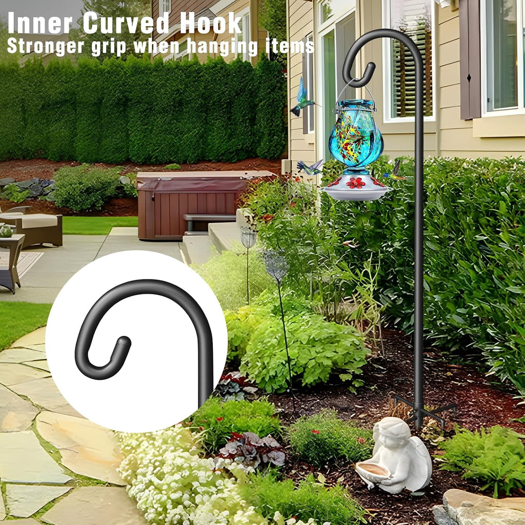 Shepherd Hook for Outdoor, 76" Heavy Duty Bird Feeder Pole with 5 Prong Base, Adjustable Height Bird Feeder Stand