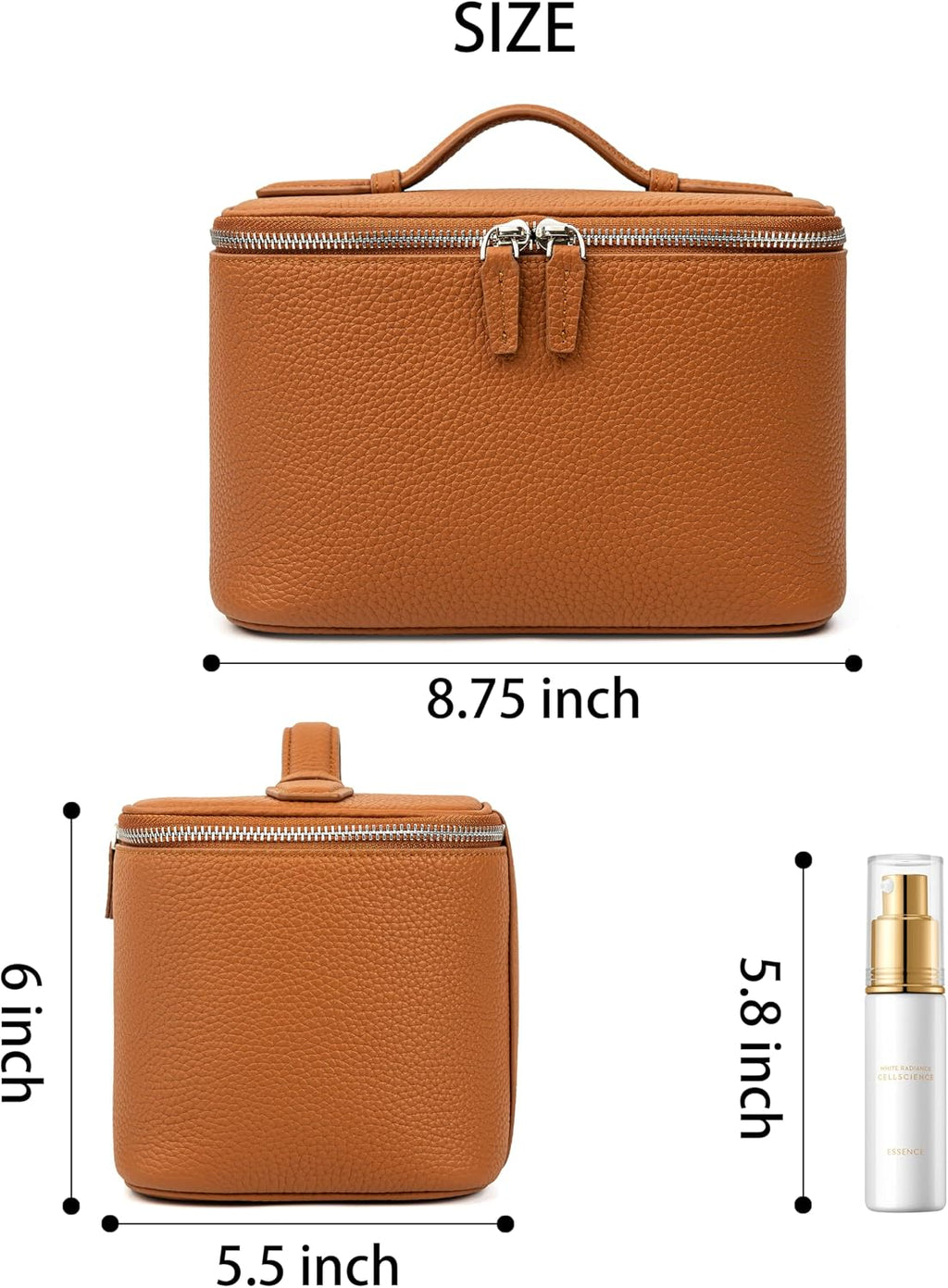 Genuine Leather Cosmetic Case, Top Handle Box Shape Makeup Bag