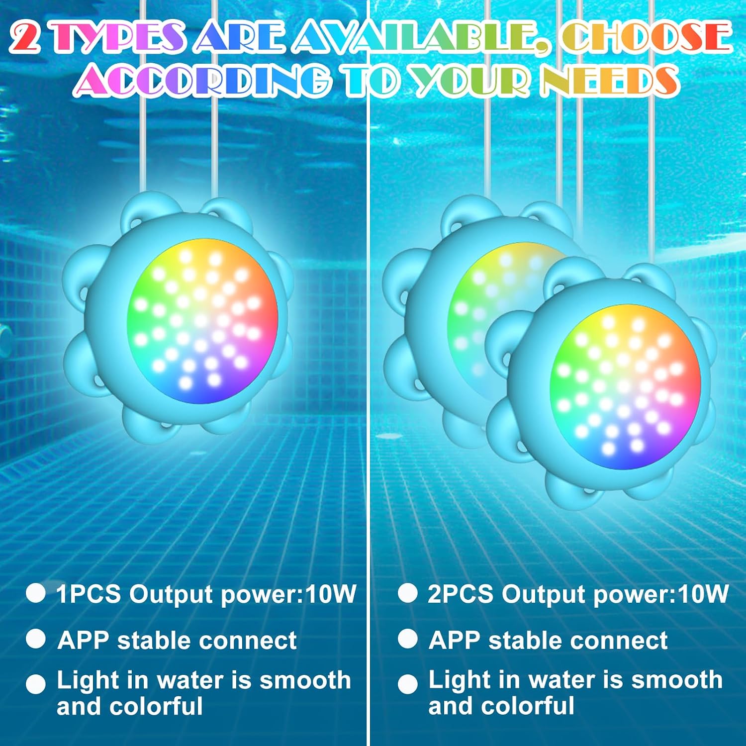 Rechargeable Pool Lights,LED Pool Lights with APP & Remote Control,20W RGB Dimmable Smart Underwater Lights with