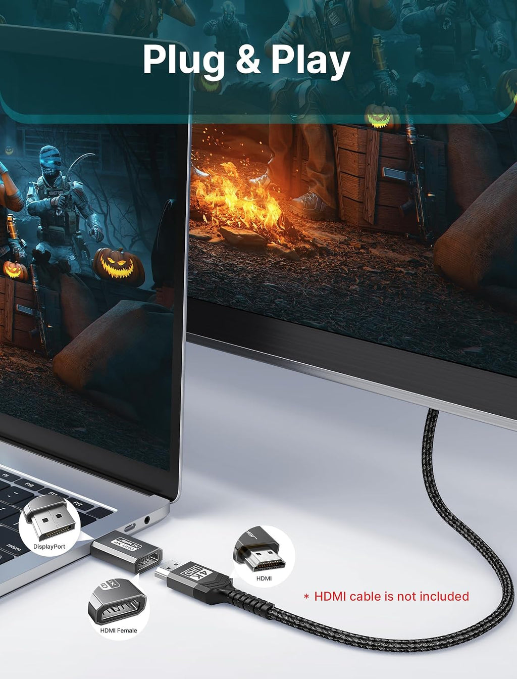 4K DisplayPort to HDMI Adapter 2 Pack, Uni Directional DP Source to HDMI Display Converter, 4K@30Hz, 2K@60Hz