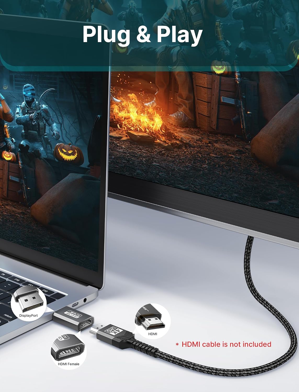 4K DisplayPort to HDMI Adapter 2 Pack, Uni Directional DP Source to HDMI Display Converter, 4K@30Hz, 2K@60Hz