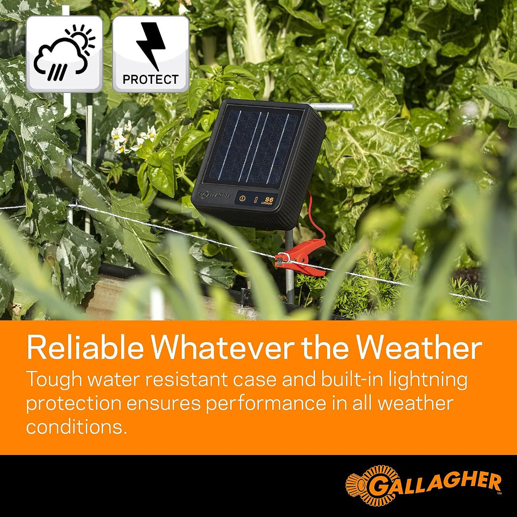 S6 Solar Electric Fence Charger | Solar Fence Energizer for Gardens, Chickens, Goats, and Pets | Solar-Powered Fence