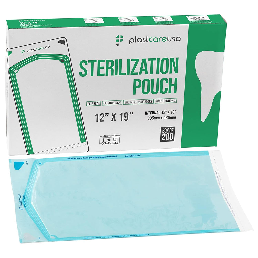 200 12 Inch x 19 Inch Sterilization Pouches, Sterilizer Autoclave Bags for Sterilizing Dental Medical Instruments and