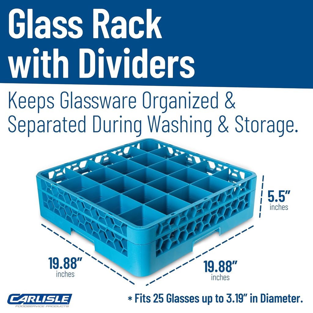 RG25-114 OptiClean 25 Compartment Glass Rack with Extender, 3-1/2" Compartments, Blue (Pack of 4)