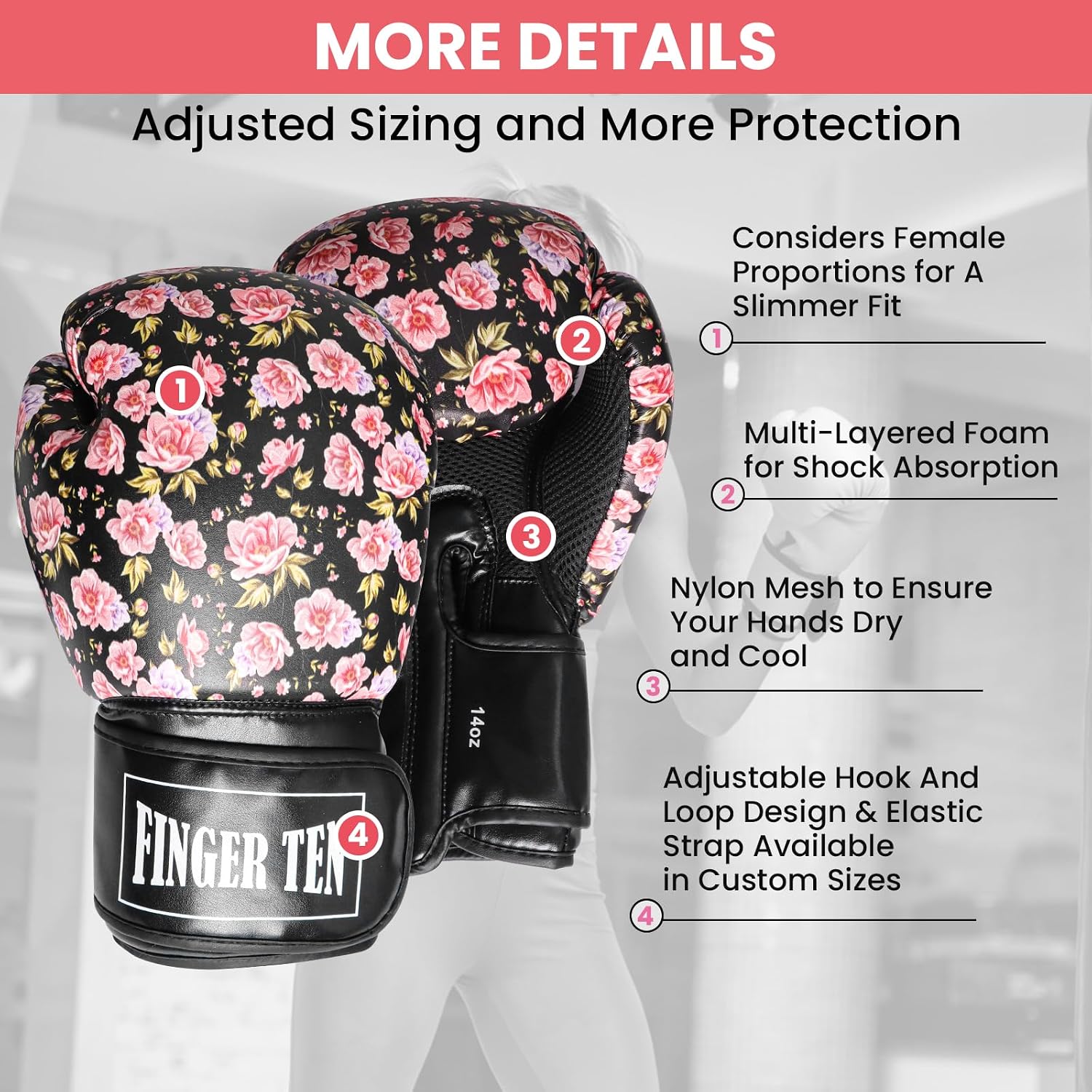 Boxing Gloves Women Punching Sparring Kickboxing MMA Training Heavy Bag Glove Black Leather 8 10 12 14 16 oz for Womens