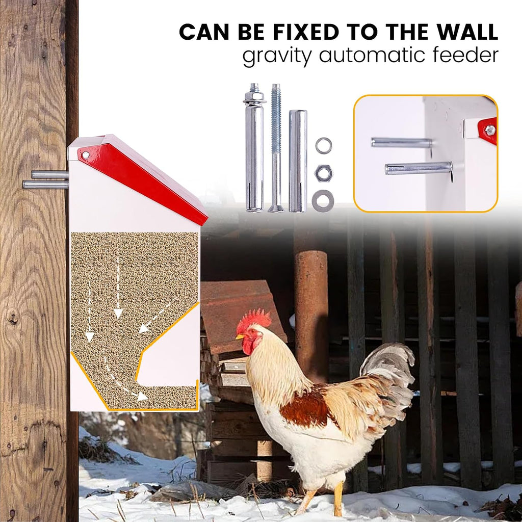Galvanized Wall Mount Chicken Feeder No Waste Hanging Chicken Feeder with Lid Weatherproof Metal Automatic Poultry