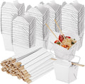 50 Set 16 oz Chinese Takeout Boxes with Chopsticks, Metal Handle