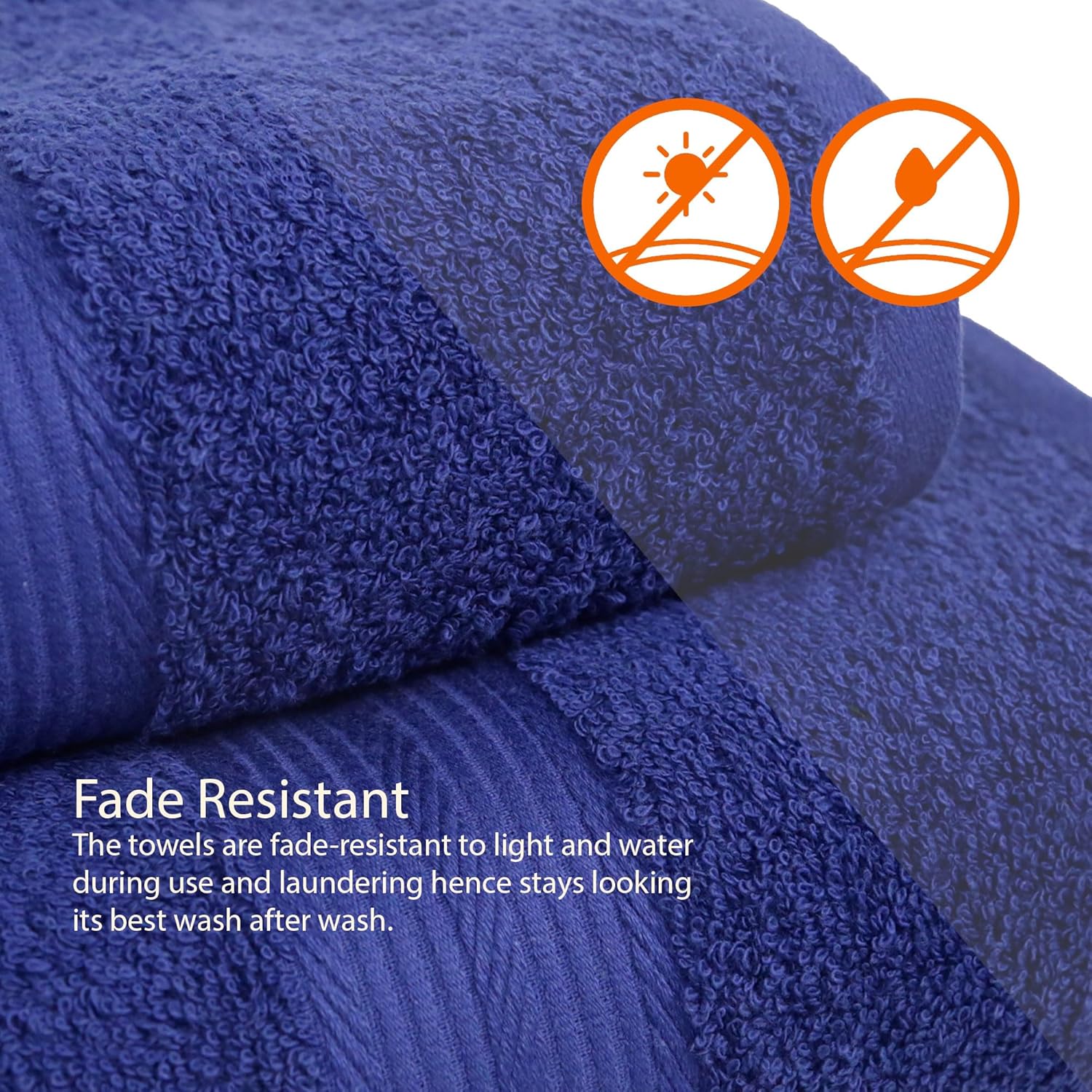 6-Piece Fade-Resistant 100% Cotton Towel Set, Soft and Absorbent, 2 Bath Towels, 2 Hand Towels, 2 Washcloths, Navy Blue