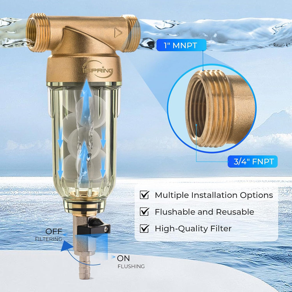 WSP-50SL Spin Down Sediment Filter, Sediment Buster, 50 Micron | 2-in-1 Whole House Prefilter, Siliphos Scale