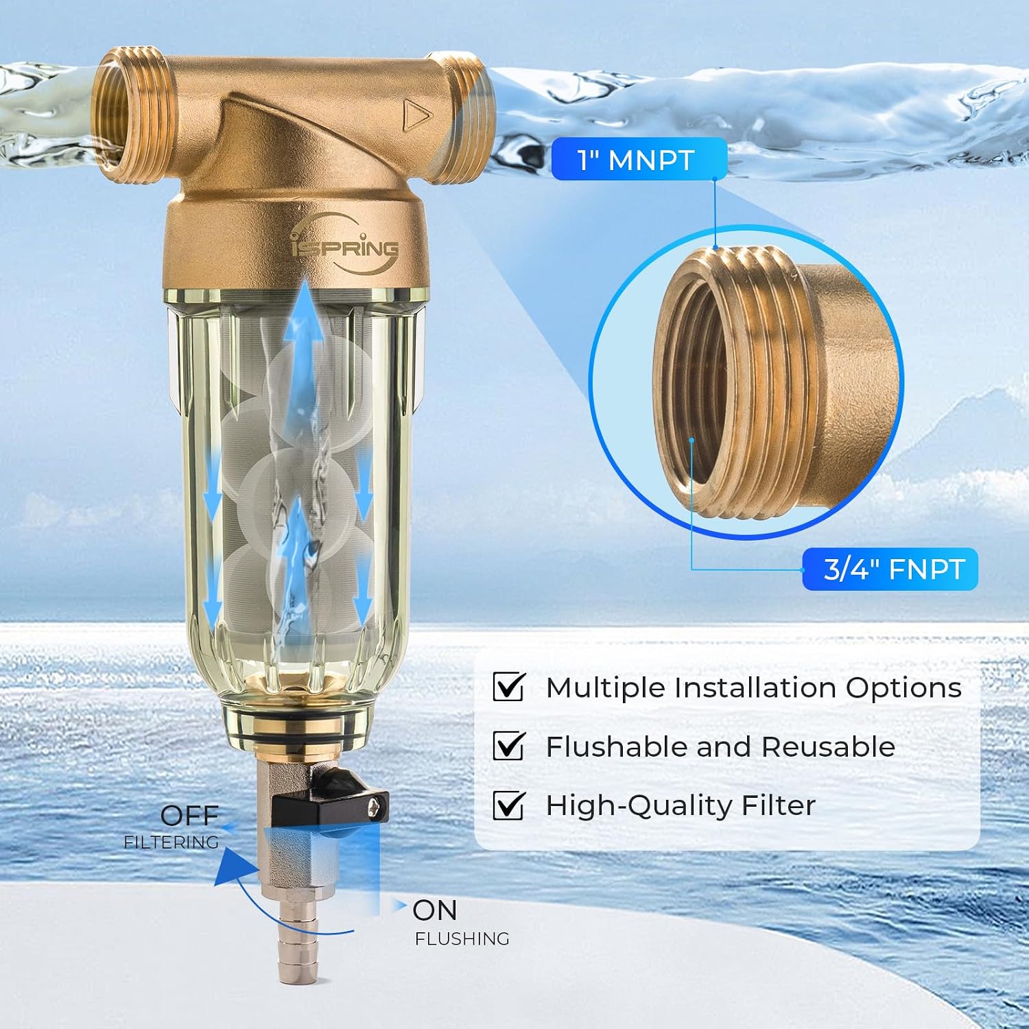 WSP-50SL Spin Down Sediment Filter, Sediment Buster, 50 Micron | 2-in-1 Whole House Prefilter, Siliphos Scale