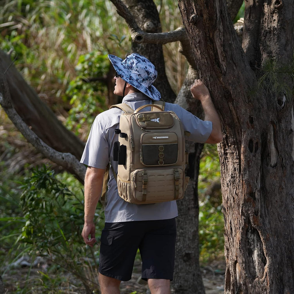 KarryAll Fishing Backpack with Rod Holder 4 Tackle Boxes, 40/26L | Tackle Bag Storage Fishing Gear and Equipment