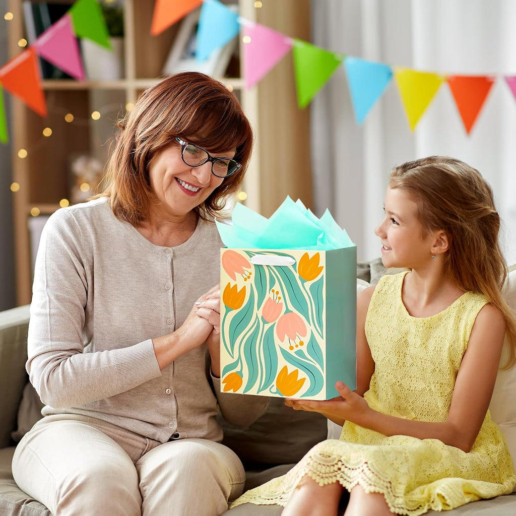 Beautiful Gift Bags with Tissue Paper, Assorted Abstract Floral Designs