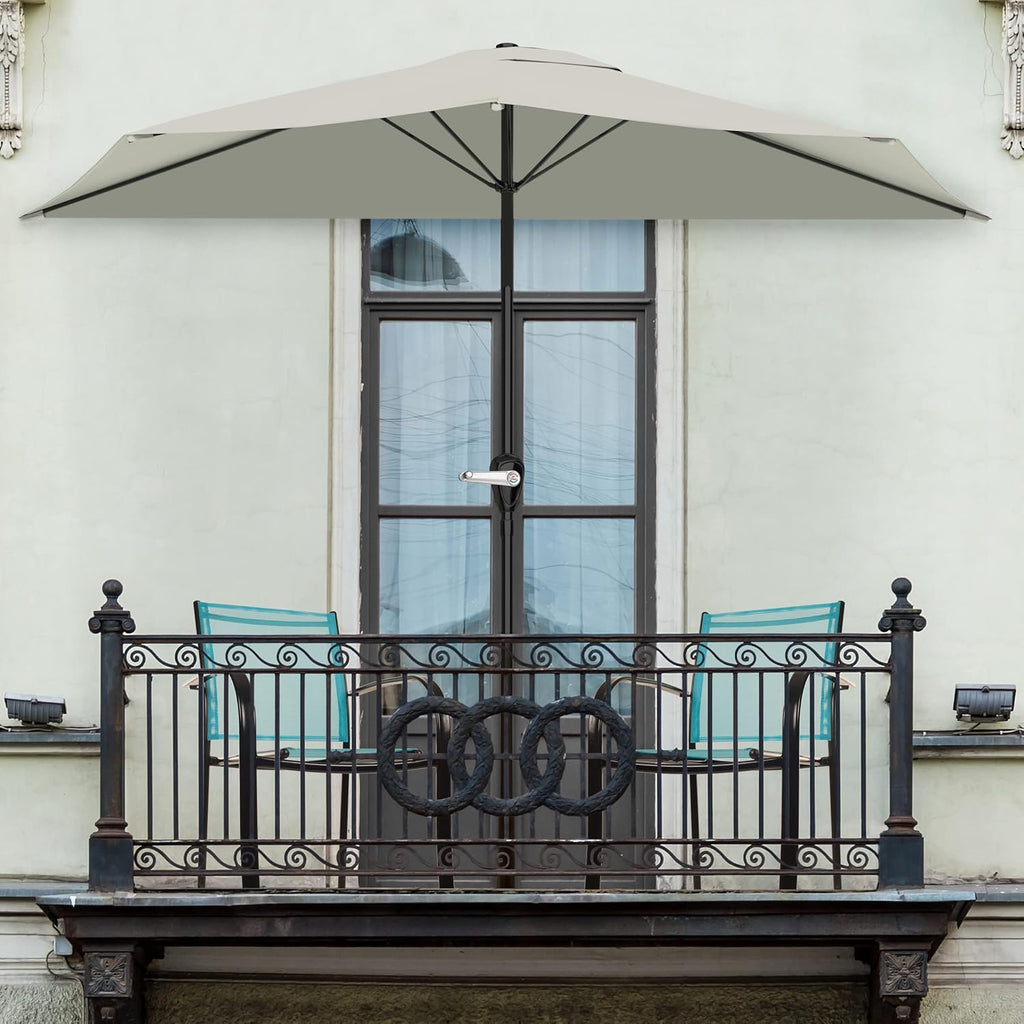 Half Umbrella Outdoor Patio Shade - 9 ft Patio Umbrella with Easy Crank - Small Canopy for Balcony, Table, or Deck by