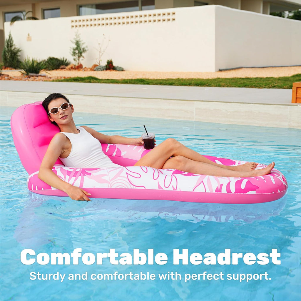 Inflatable Pool Floats Lounger Adult, Pool Float Lounge Raft Floaties Water Floating Recliner Chair with Cup Holders