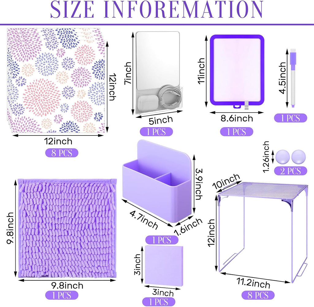 19 Pcs Purple Locker Accessories Kit Back to School Locker Decors | Purple Locker Decorations with Magnetic Mirror